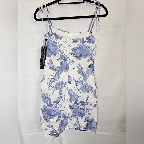 Elle Zeitoune Size Xs Blue And White Ruched Floral Minidress Nwt - Picture 3 of 6